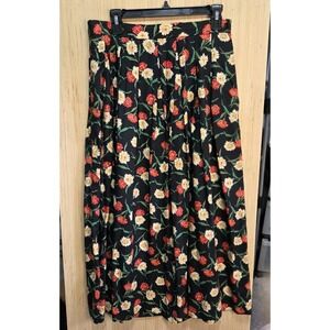 Susan Bristol Skirt size 12 Black Orange Floral Long A Line Granny‎ Core Modest